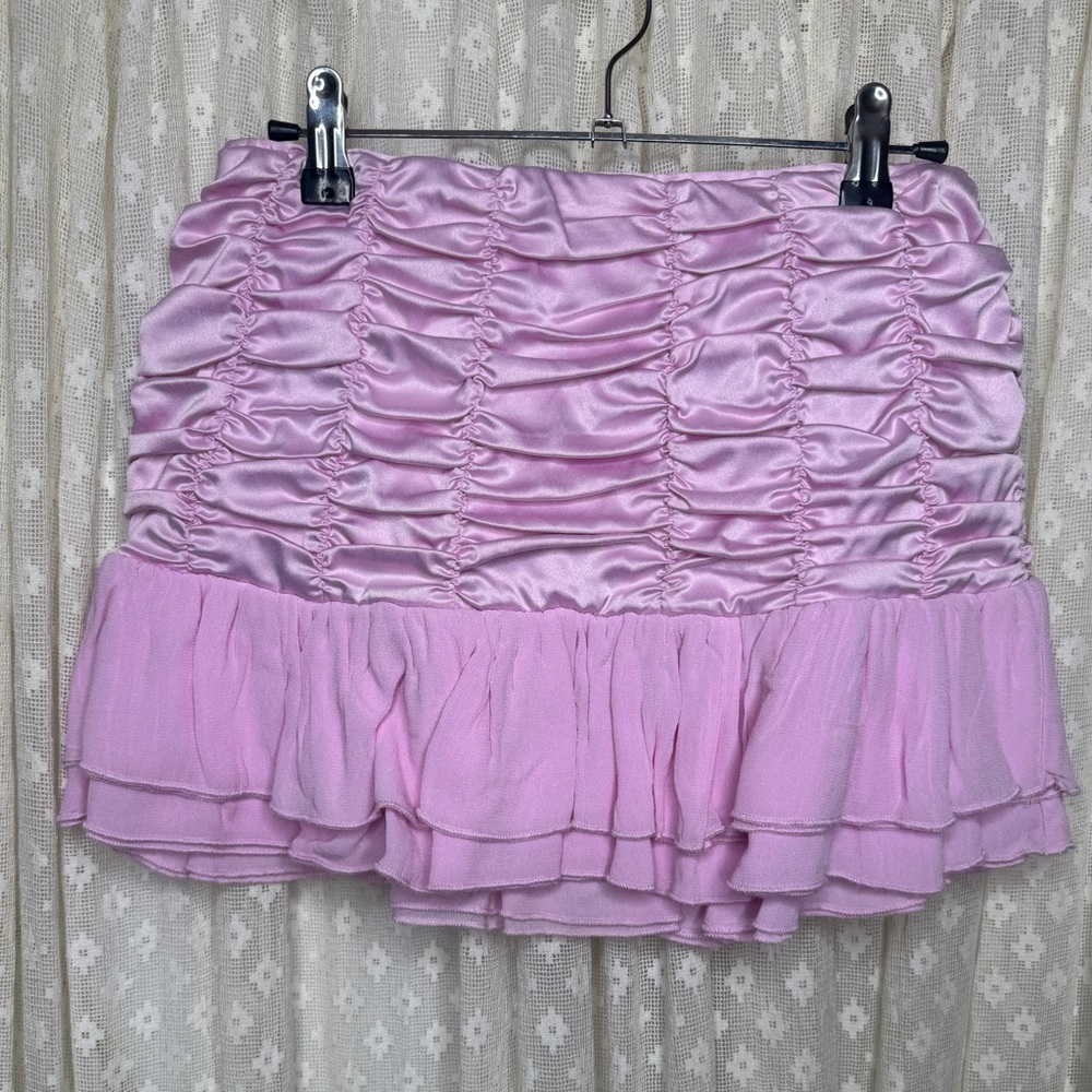 Anthropologie Maeve Satin Chiffon Ruched Mini Skirt ** - Picture 5 of 5